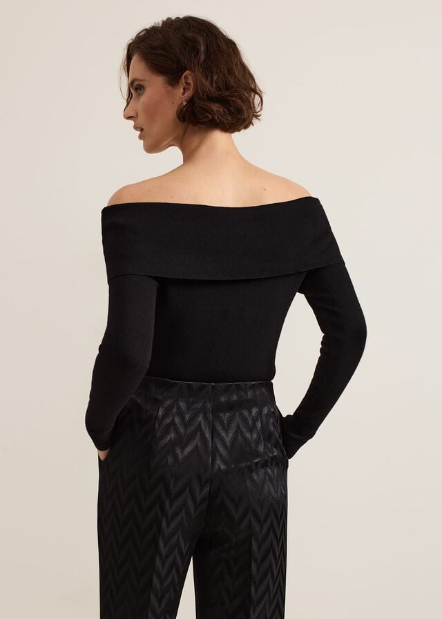 Black Phase Eight Nya Fine Bardot Knitwear | 6702ZTPQX