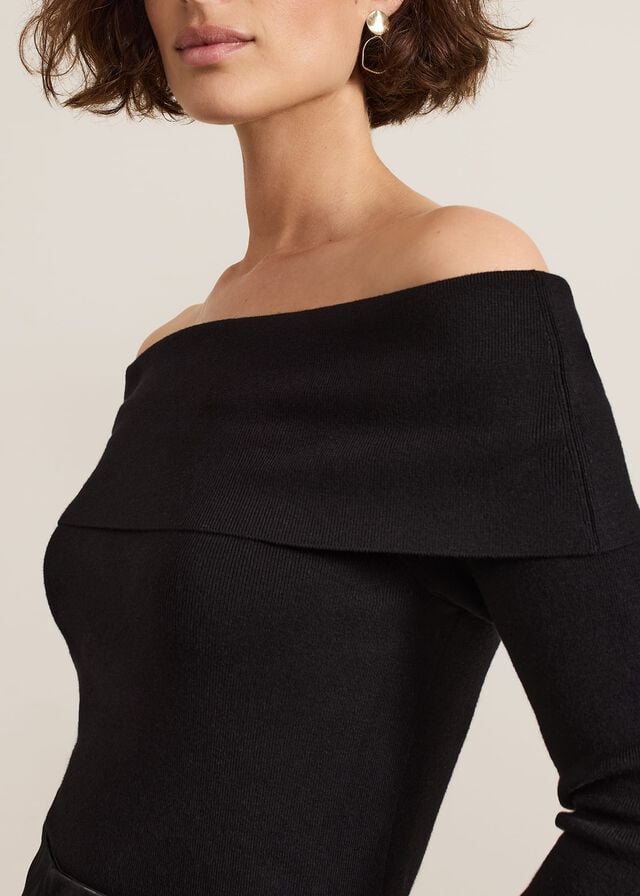 Black Phase Eight Nya Fine Bardot Knitwear | 6702ZTPQX