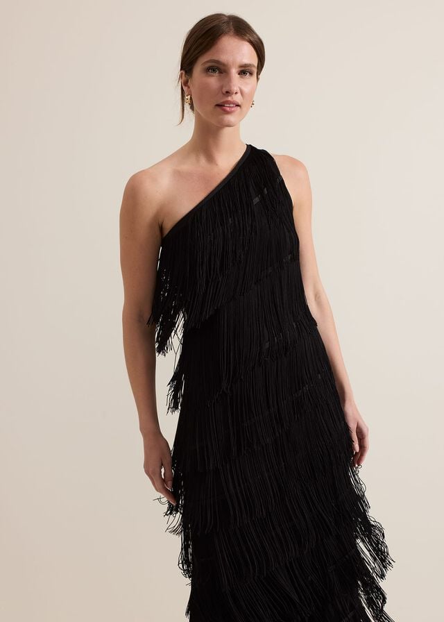 Black Phase Eight Petite Otto One Shoulder Dress | 5068CYNPQ