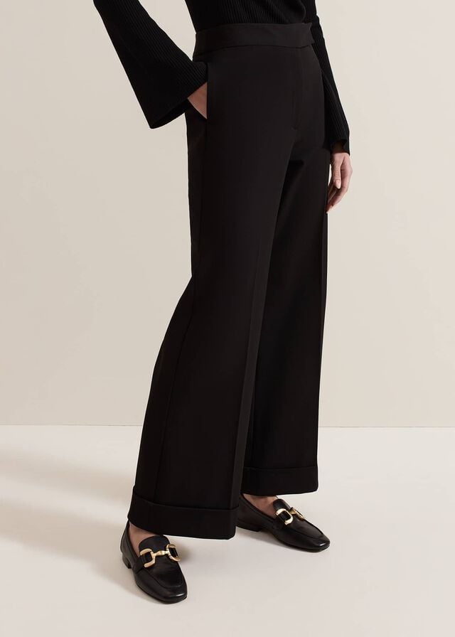 Black Phase Eight Petite Trixie Turn Up Hem Trousers | 7329MDYTV