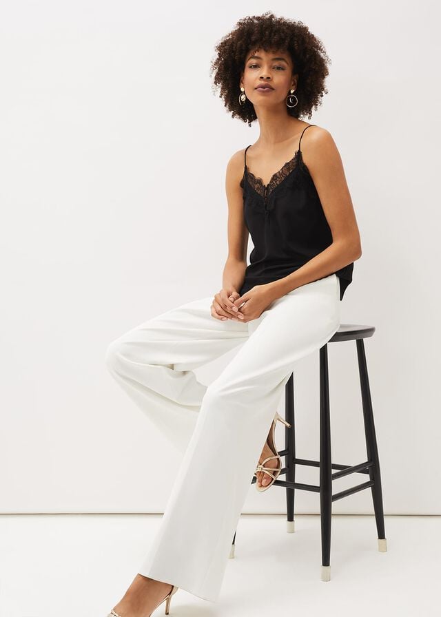 Black Phase Eight Rachael Lace Trim Silk Camisole Shirts | 8639ZTGKR