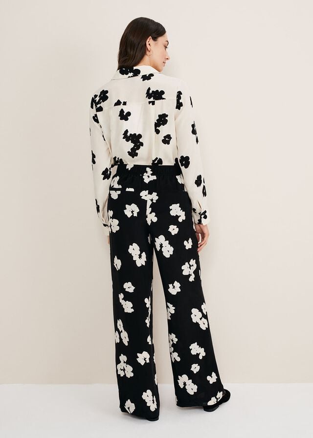 Black Phase Eight Rae Floral Wide Leg Trousers | 3458ZPQLK