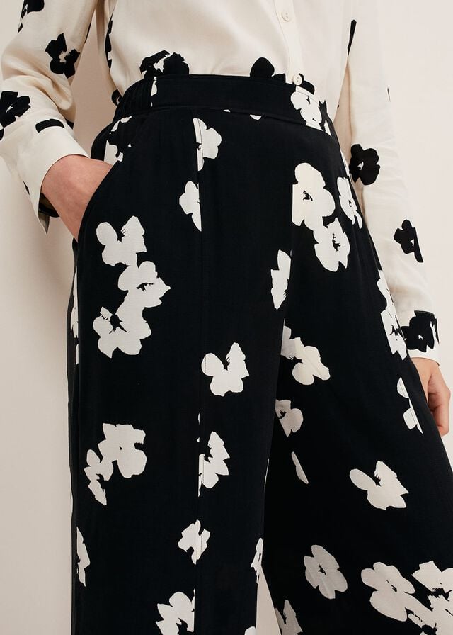 Black Phase Eight Rae Floral Wide Leg Trousers | 3458ZPQLK