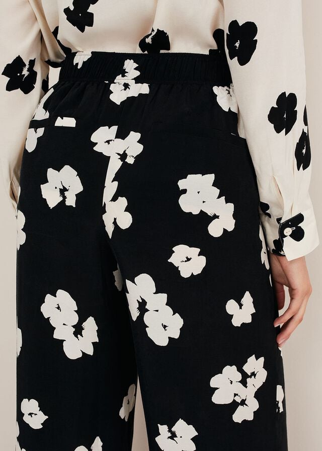 Black Phase Eight Rae Floral Wide Leg Trousers | 3458ZPQLK