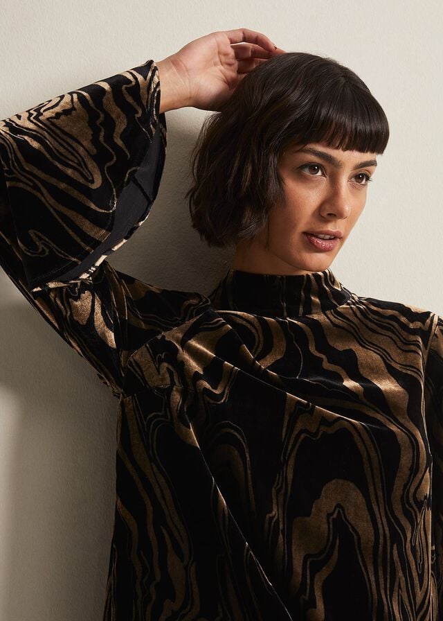 Black Phase Eight Rayna Velvet Swirl Dress | 0758FITDO