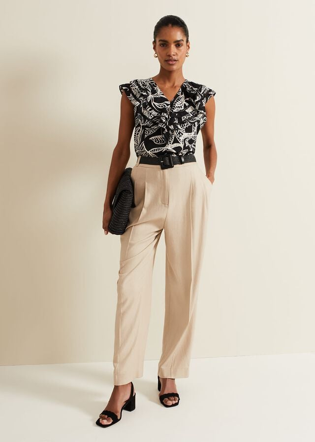 Black Phase Eight Rosey Linen Ruffle T Shirts | 1563ZNFRB