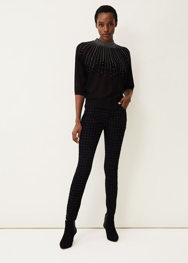 Black Phase Eight Sabine Dog Tooth Flock Jeans | 1905QUGVA