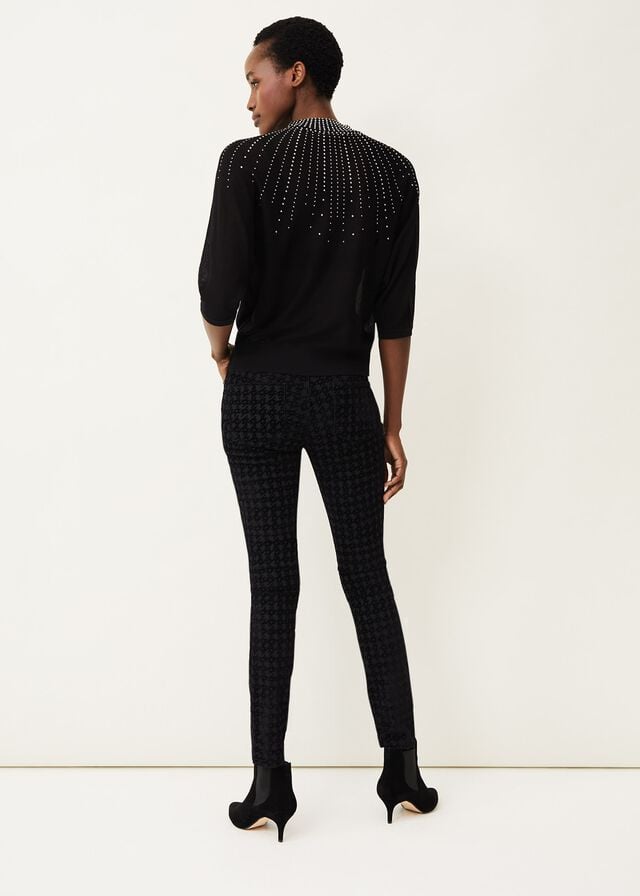 Black Phase Eight Sabine Dog Tooth Flock Jeans | 1905QUGVA