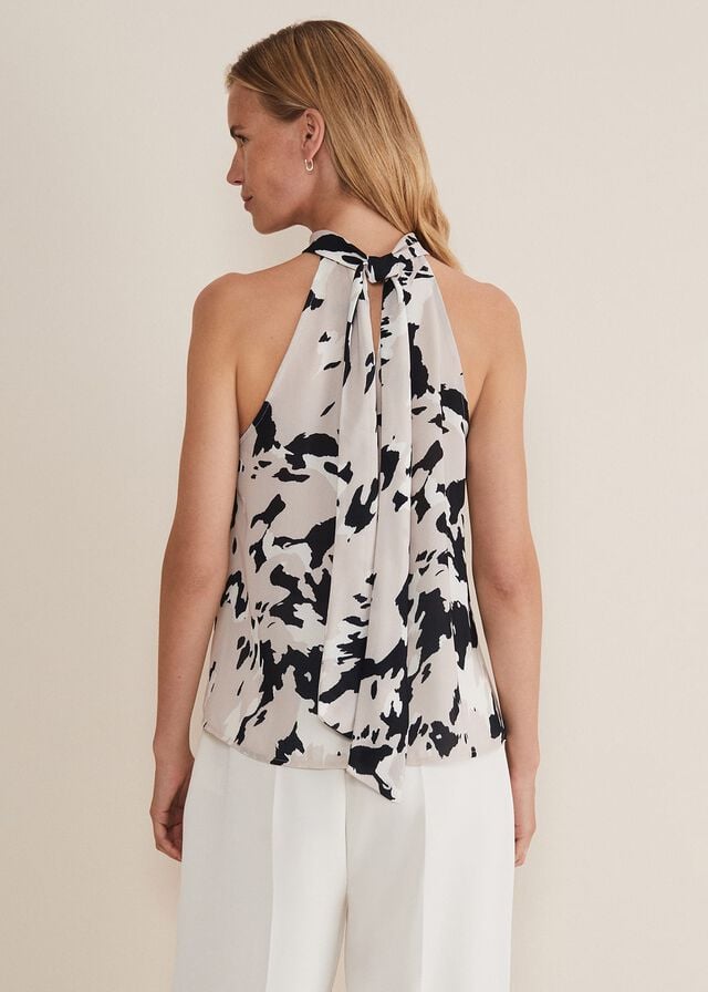 Black Phase Eight Sejal Printed Halter Neck Shirts | 8630IPOEW