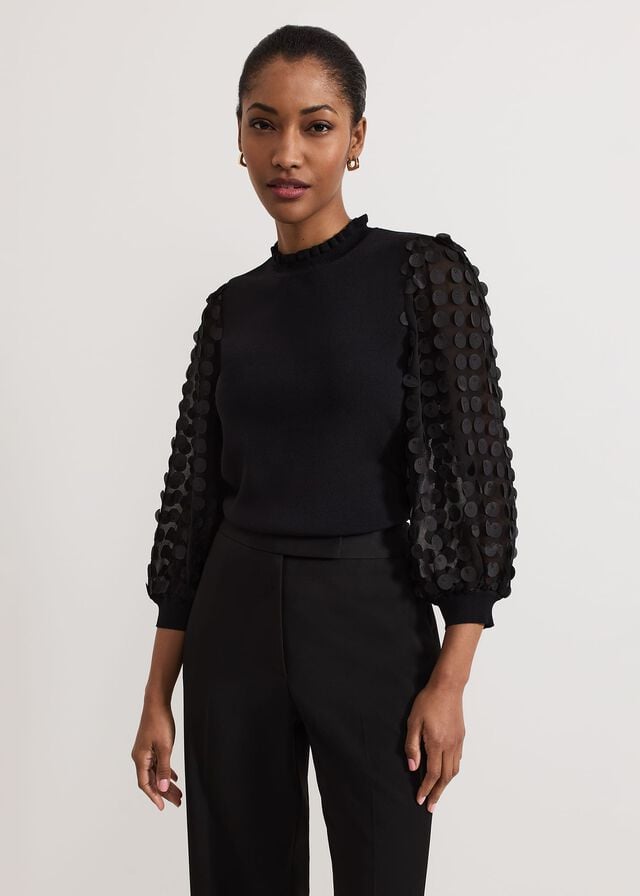 Black Phase Eight Shelly Woven Sleeve Detail Knitwear | 2450RQGZO