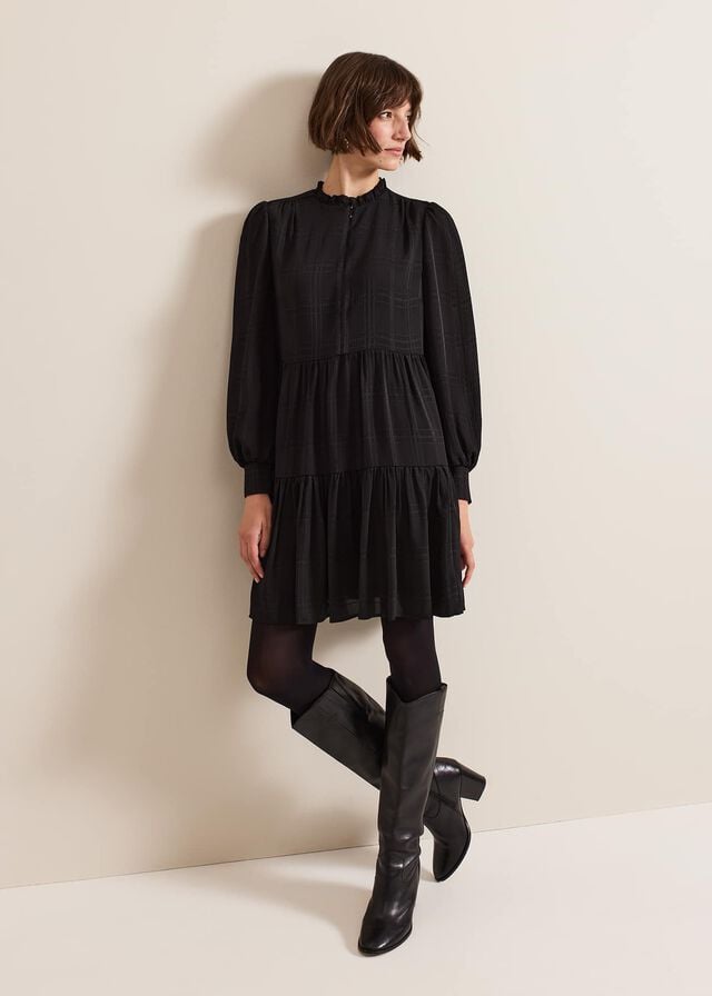 Black Phase Eight Shreya Check Swing Dress | 9281DZEFB