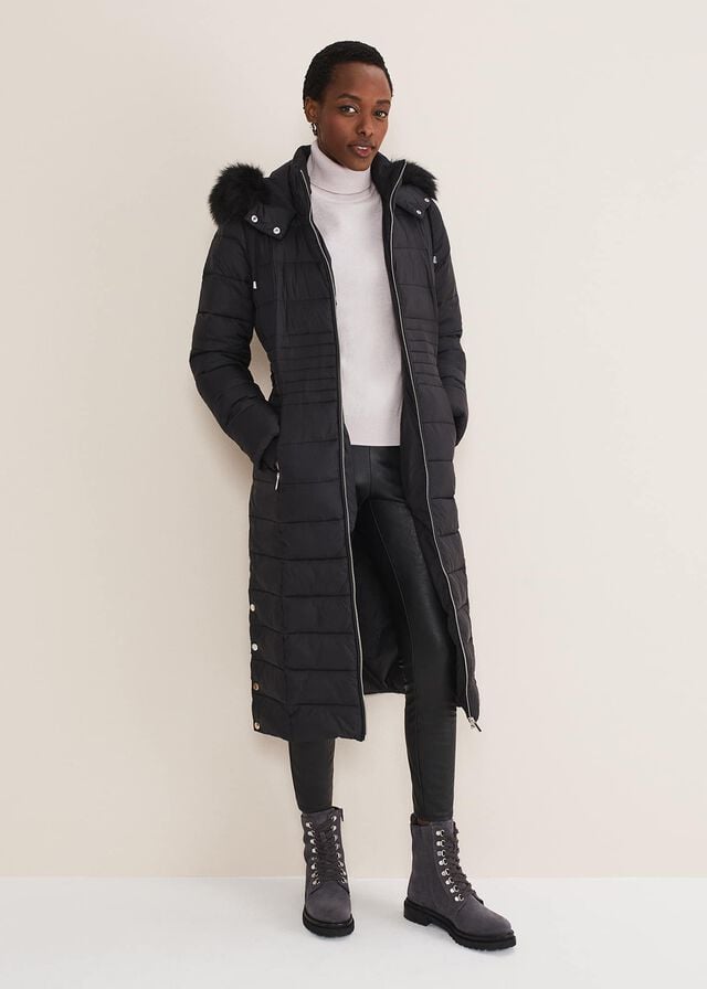 Black Phase Eight Sofie Waisted Puffer Coats | 1245JWCUR