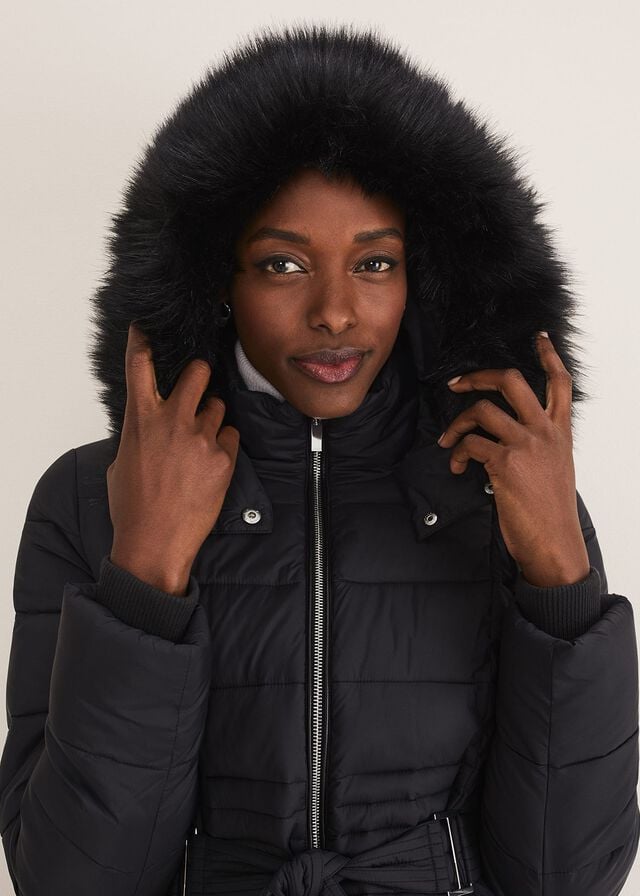 Black Phase Eight Sofie Waisted Puffer Coats | 1245JWCUR