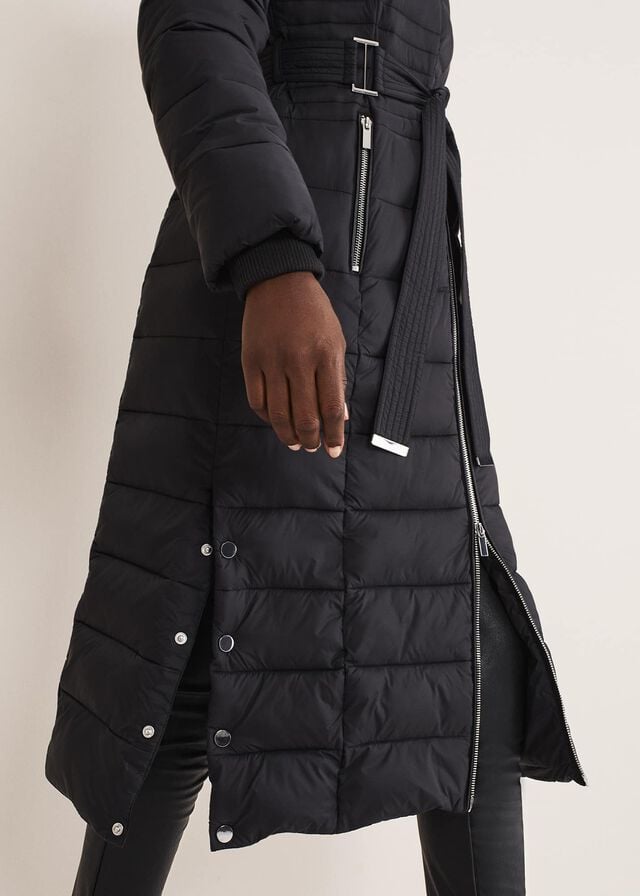 Black Phase Eight Sofie Waisted Puffer Coats | 1245JWCUR
