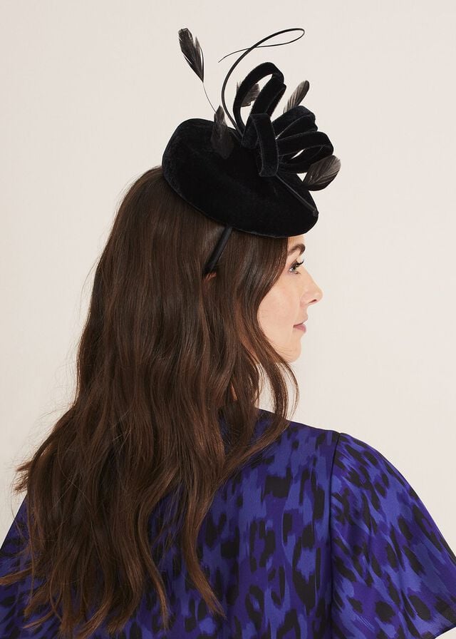 Black Phase Eight Velvet Pillbox Fascinator Hats | 3129CMZLR