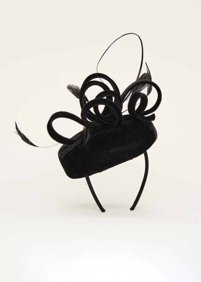 Black Phase Eight Velvet Pillbox Fascinator Hats | 3129CMZLR