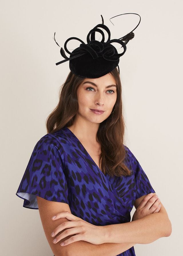 Black Phase Eight Velvet Pillbox Fascinator Hats | 3129CMZLR