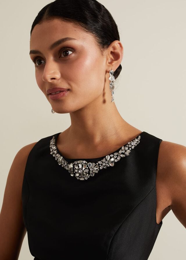 Black Phase Eight Yisanne Satin Embellished Dress | 7834MWPTU