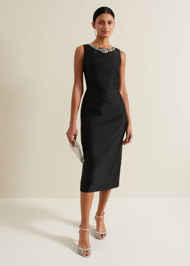 Black Phase Eight Yisanne Satin Embellished Dress | 7834MWPTU