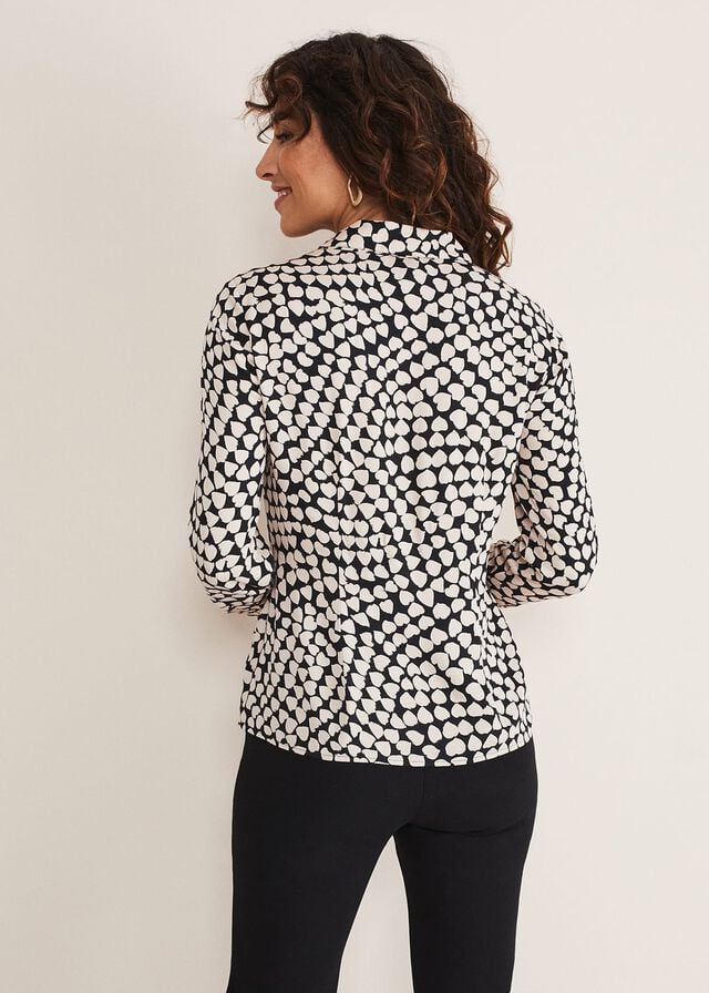 Black / Brown Phase Eight Kesia Ruched Front Heart Print Shirts | 2804HBIFU