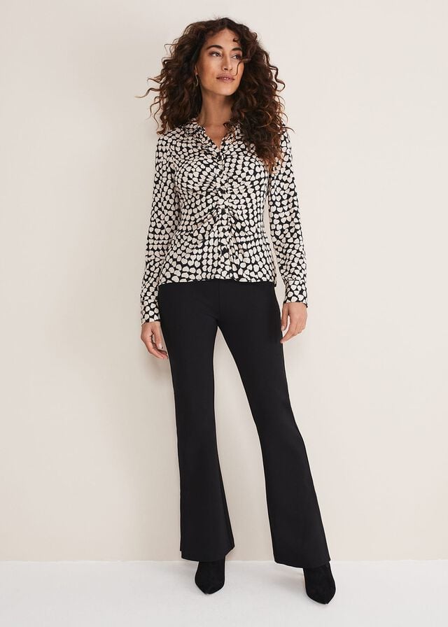 Black / Brown Phase Eight Kesia Ruched Front Heart Print Shirts | 2804HBIFU