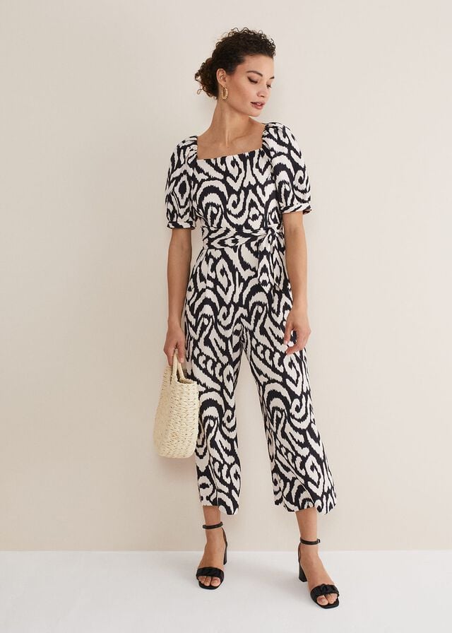 Black / Cream Phase Eight Sara Ikat Wide Leg Dress | 9385OIQCT