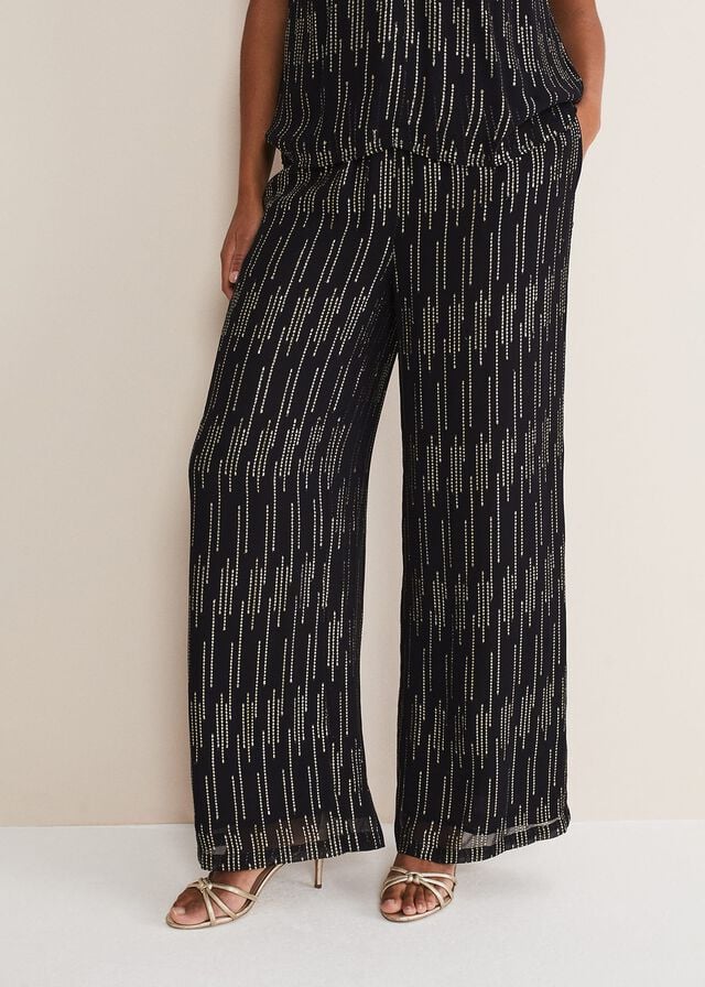 Black / Gold Phase Eight Eula Lurex Co-Ord Trousers | 3791ZDIJV