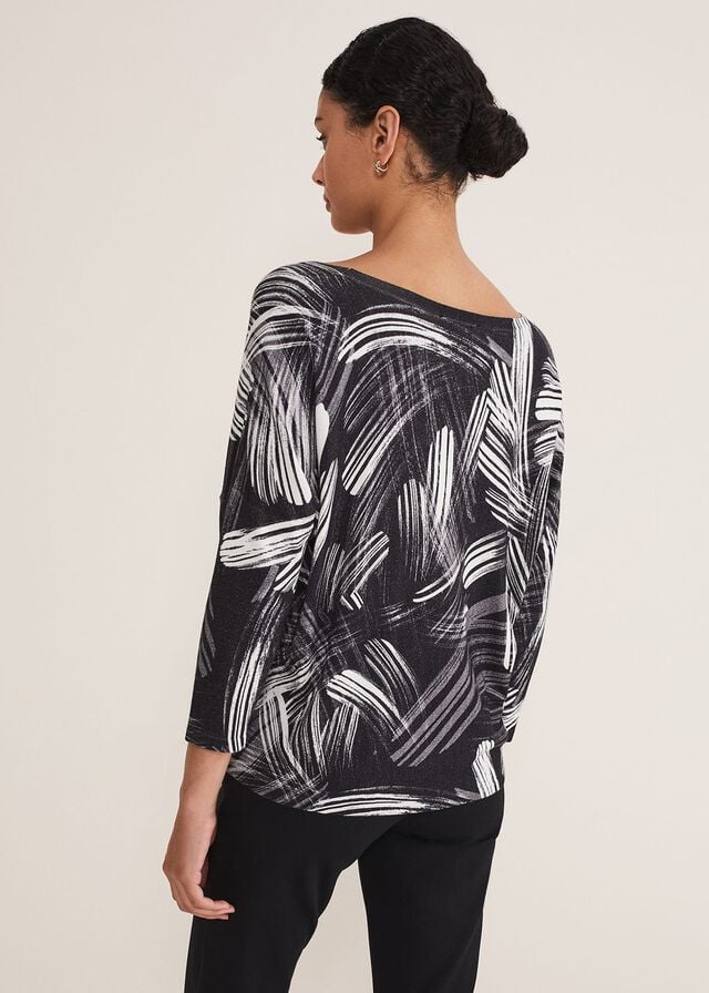 Black / Multicolor Phase Eight Adara Linear Zip Neck Print Knitwear | 6753UBAXS