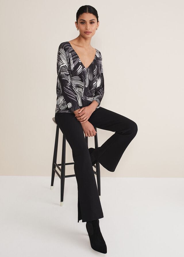 Black / Multicolor Phase Eight Adara Linear Zip Neck Print Knitwear | 6753UBAXS
