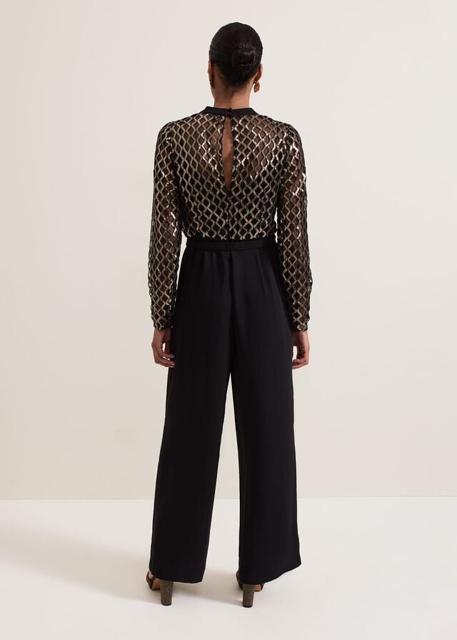 Black / Multicolor Phase Eight Amelia Sequin Bodice Jumpsuit | 1567QYKDC