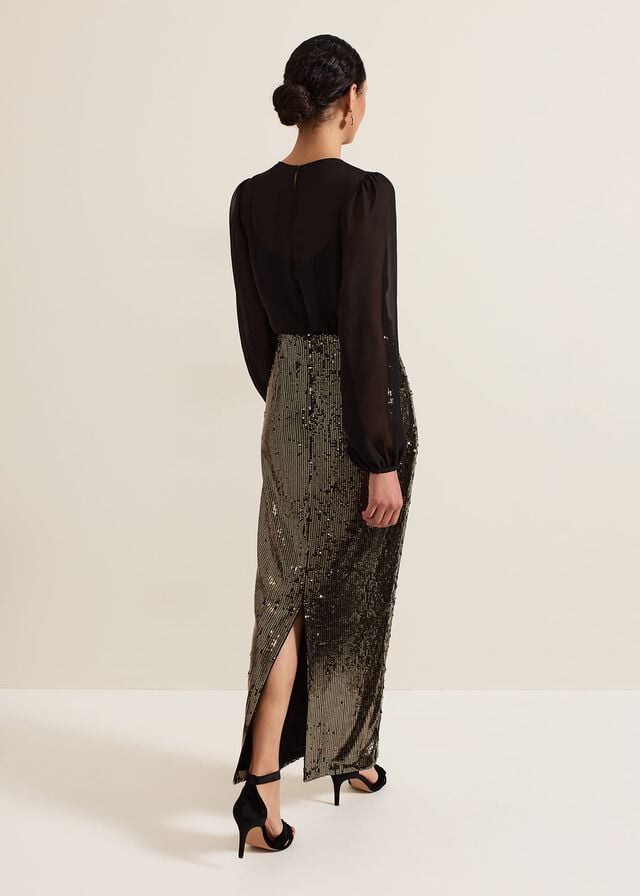 Black / Multicolor Phase Eight Aniya Sequin Long Sleeved Dress | 5069RPGXO