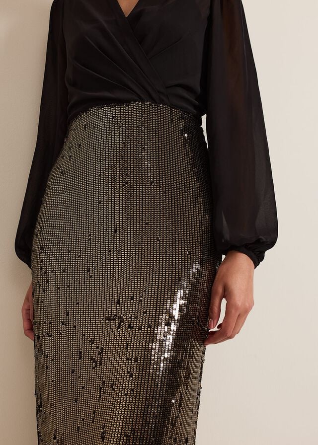 Black / Multicolor Phase Eight Aniya Sequin Long Sleeved Dress | 5069RPGXO