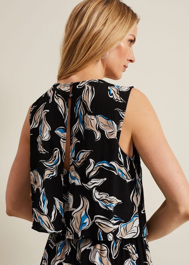 Black / Multicolor Phase Eight Aubrey Leaf Print Jumpsuit | 7483JLCPN