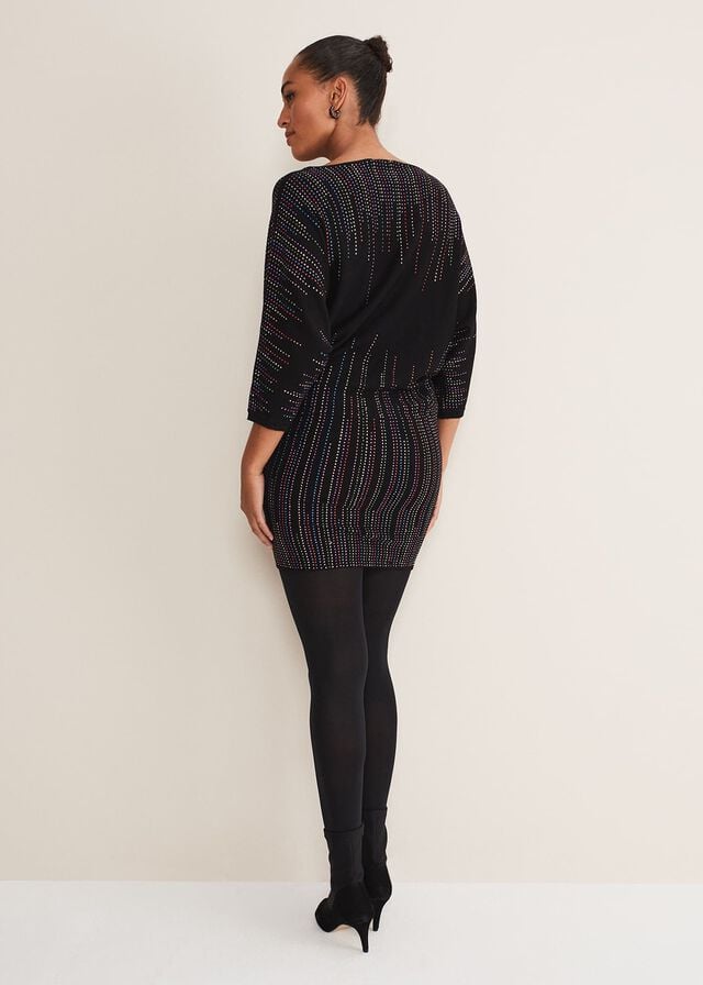 Black / Multicolor Phase Eight Becca Batwingted Dress | 4763RJMIL