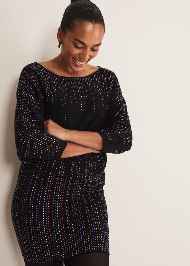 Black / Multicolor Phase Eight Becca Batwingted Dress | 4763RJMIL