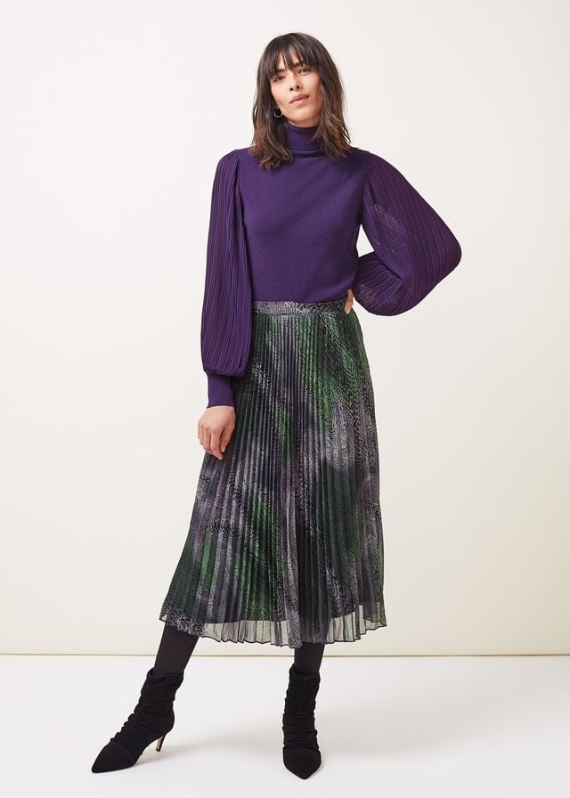 Black / Multicolor Phase Eight Camina Snake Print Pleated Skirts | 4082GEOBV
