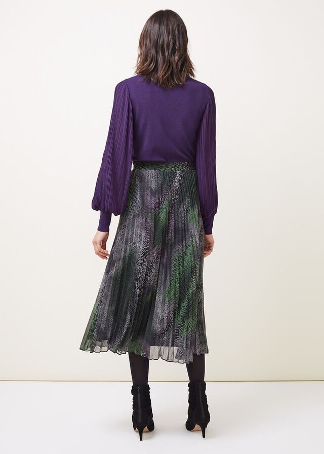 Black / Multicolor Phase Eight Camina Snake Print Pleated Skirts | 4082GEOBV