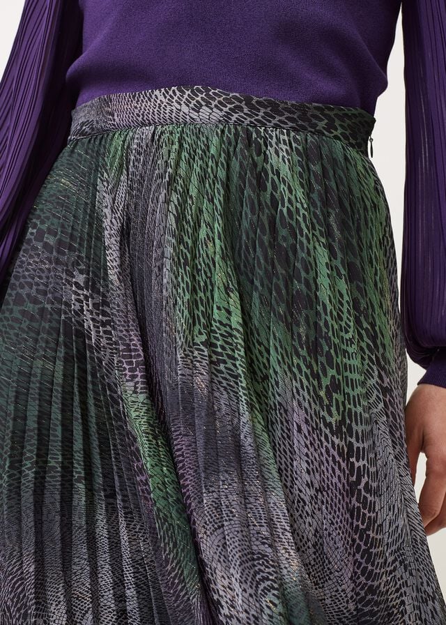 Black / Multicolor Phase Eight Camina Snake Print Pleated Skirts | 4082GEOBV