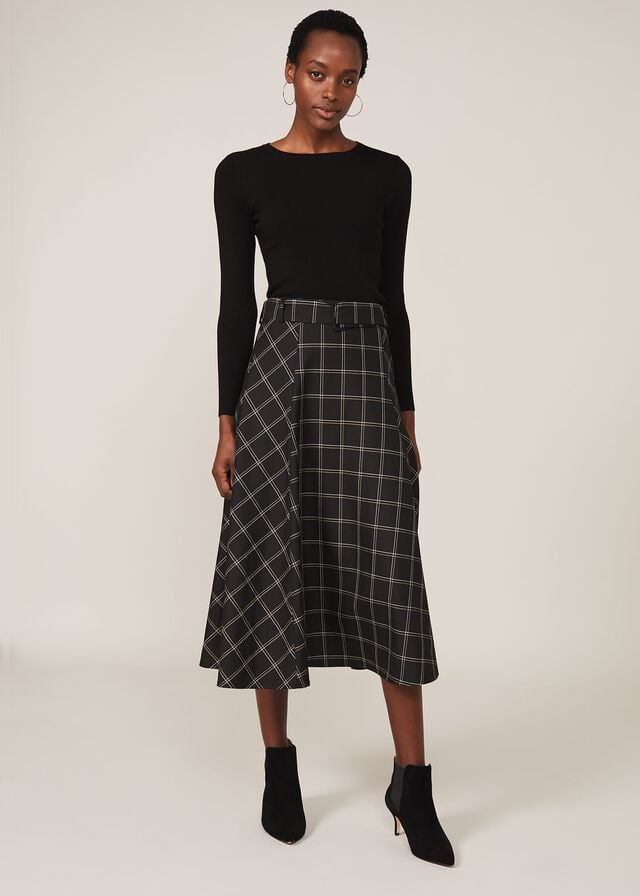 Black / Multicolor Phase Eight Check A Line Skirts | 8213FXUQC
