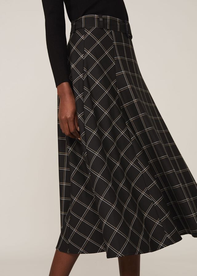Black / Multicolor Phase Eight Check A Line Skirts | 8213FXUQC