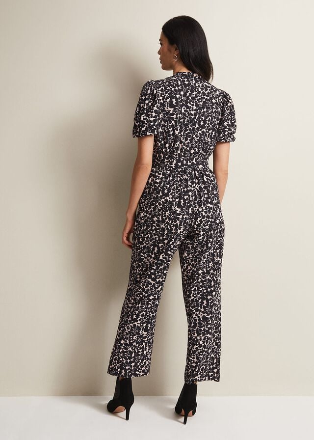 Black / Multicolor Phase Eight Dorothea Floral Jumpsuit | 0541UAYGP