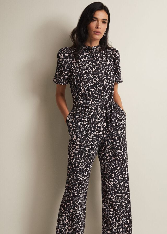 Black / Multicolor Phase Eight Dorothea Floral Jumpsuit | 0541UAYGP
