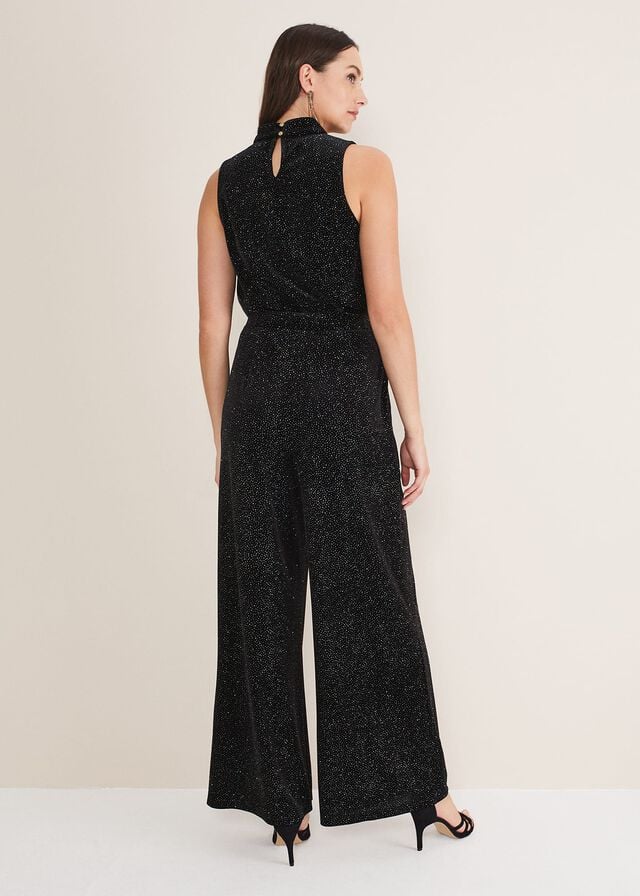 Black / Multicolor Phase Eight Dove Glitter Velvet Trousers | 8425VGZXY