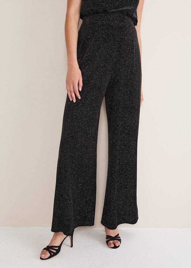 Black / Multicolor Phase Eight Dove Glitter Velvet Trousers | 8425VGZXY