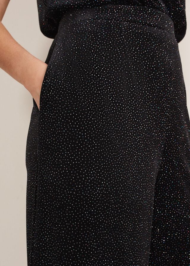 Black / Multicolor Phase Eight Dove Glitter Velvet Trousers | 8425VGZXY