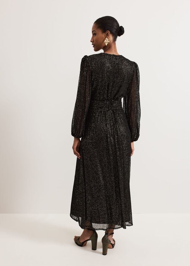 Black / Multicolor Phase Eight Emre Shimmer Burnout Dress | 2738BQFKY