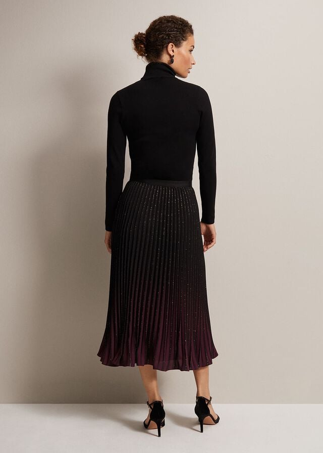 Black / Multicolor Phase Eight Estella Ombre Pleated Skirts | 5847ZDRIQ