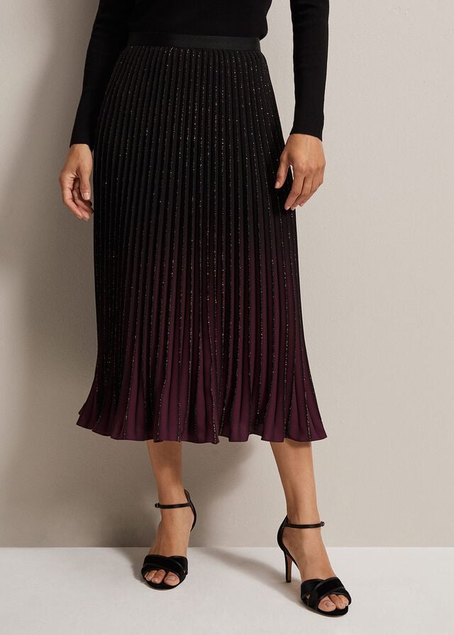 Black / Multicolor Phase Eight Estella Ombre Pleated Skirts | 5847ZDRIQ
