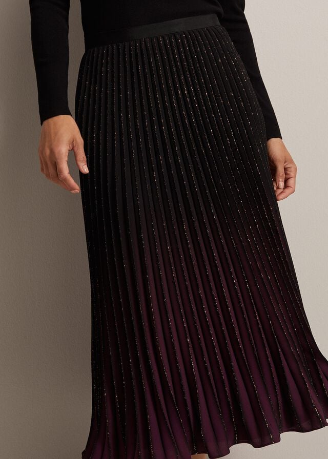 Black / Multicolor Phase Eight Estella Ombre Pleated Skirts | 5847ZDRIQ
