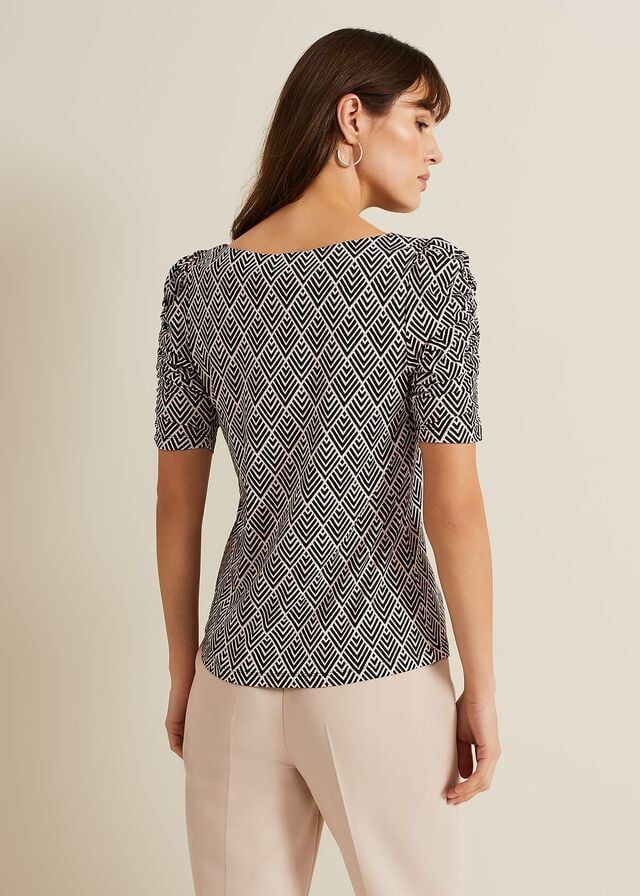 Black / Multicolor Phase Eight Evelyn Geo Print T Shirts | 1086ITYKF